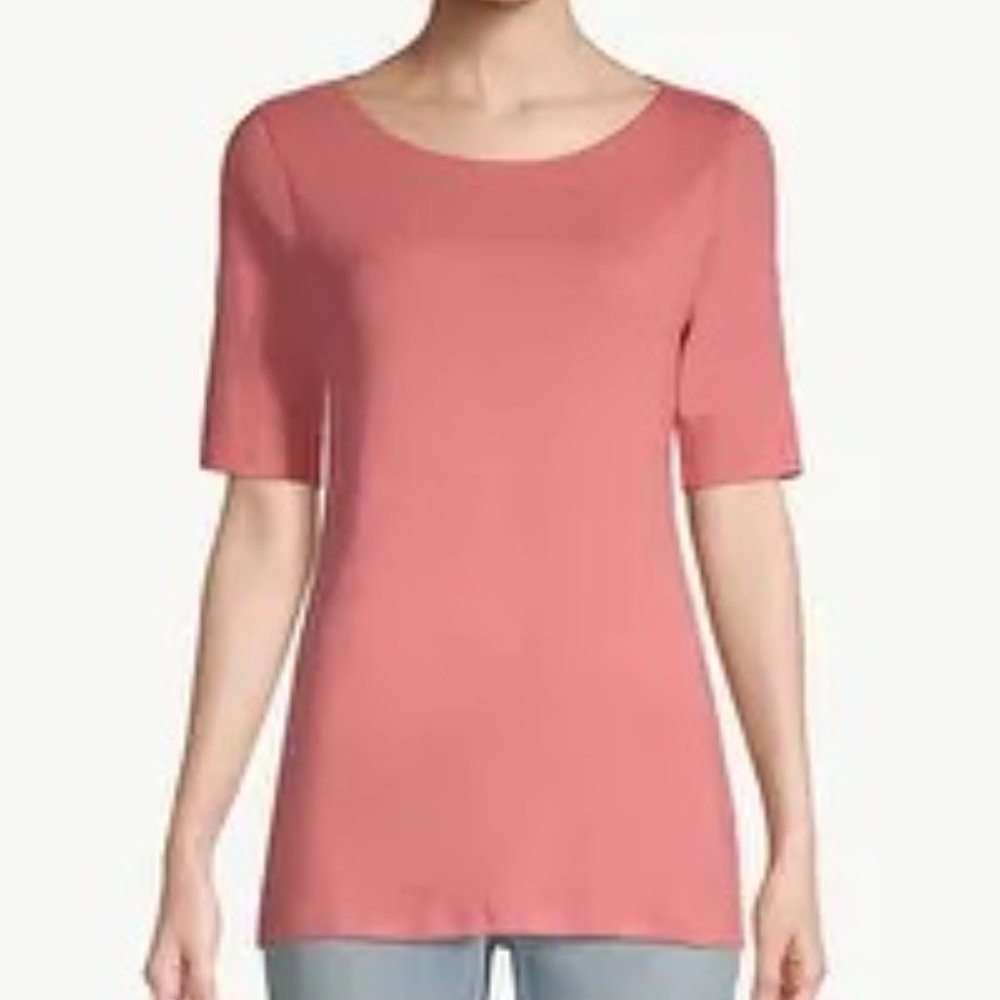 CHICO'S PIMA BATEAU-NECK TEE. SIZE 1 (8-10) COLOR: CRUSHED CORAL